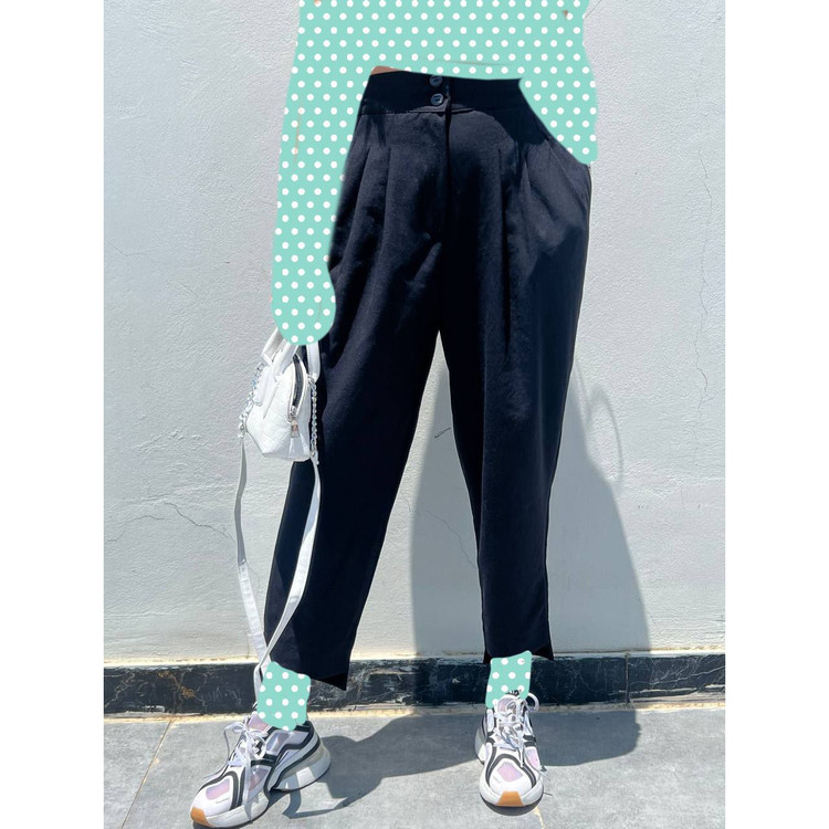 شلوار مام استایل لینن کمرکش دکمه نما فری سایز ۳۶ تا ۴۴ تن شیک