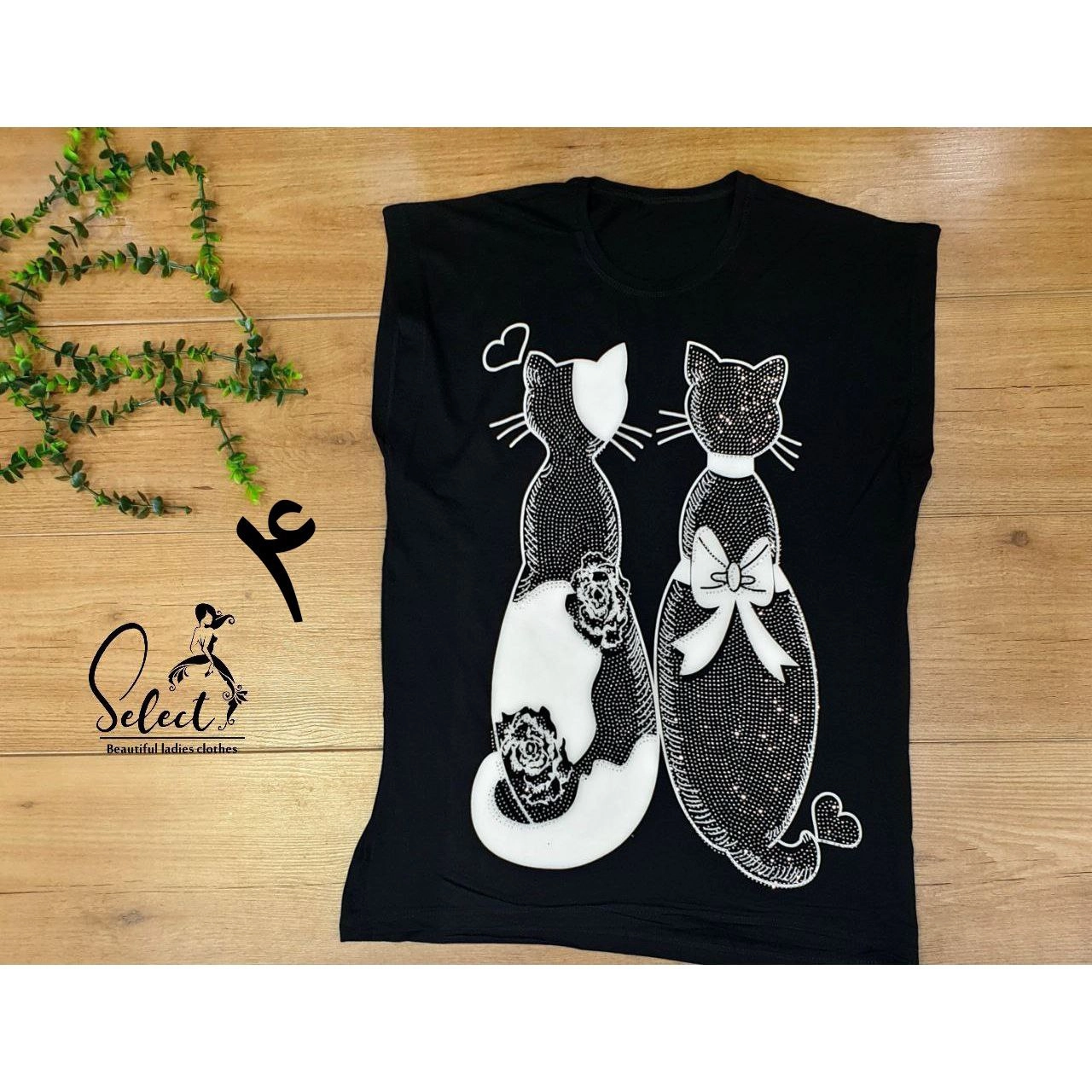 تاپ تک مشکی چاپی و نگین کاری ویسکوز بیگ سایز بزرگ قد ۶۷ فری سایز ۴۰ تا ۵۲ تن شیک