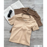 تیشرت کراپ یقه دار فانریپ کبریتی قد 50 فری سایز 36 تا 42 تن شیک