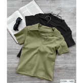 تیشرت کراپ یقه دار فانریپ کبریتی قد 50 فری سایز 36 تا 42 تن شیک