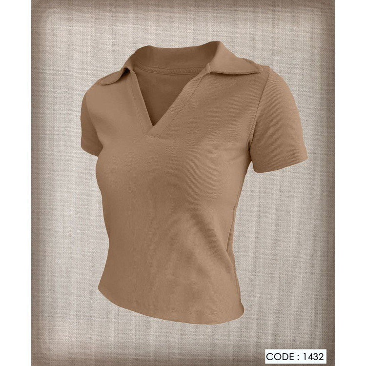 تیشرت کراپ یقه دار فانریپ کبریتی قد 50 فری سایز 36 تا 42 تن شیک