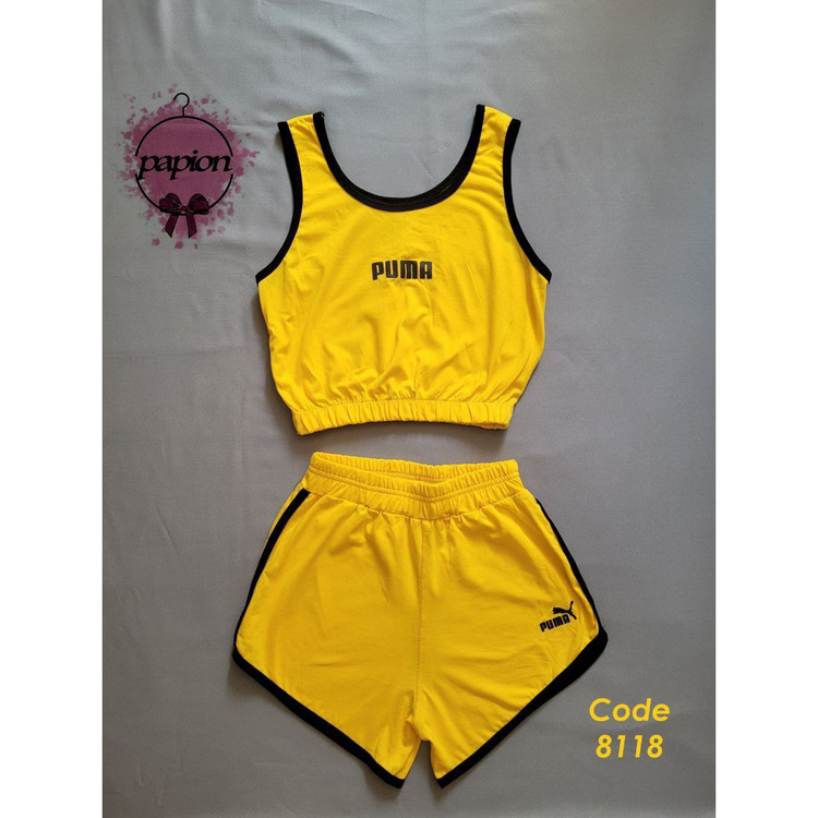 ست کراپ نیمتنه شورتک پوما پنبه عالی فری سایز 36 تا 42 تن شیک