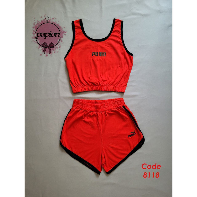 ست کراپ نیمتنه شورتک پوما پنبه عالی فری سایز 36 تا 42 تن شیک