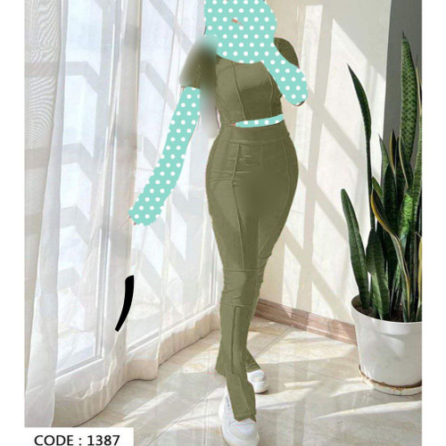 ست کراپ نیمتنه شلوار دمپا چاک رگه دوزی فانریپ کبریتی فری سایز 36 تا 42 تن شیک