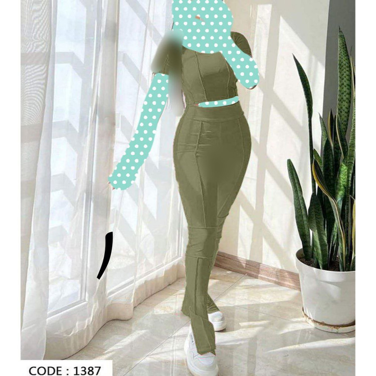 ست کراپ نیمتنه شلوار دمپا چاک رگه دوزی فانریپ کبریتی فری سایز 36 تا 42 تن شیک