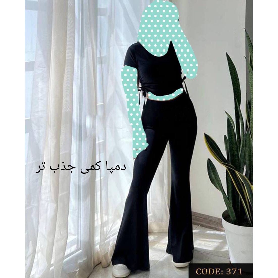371 ست کراپ نیمتنه تیشرت و شلوار فانریپ کبریتی بهاری فری سایز ۳۶ تا ۴۴ تن شیک