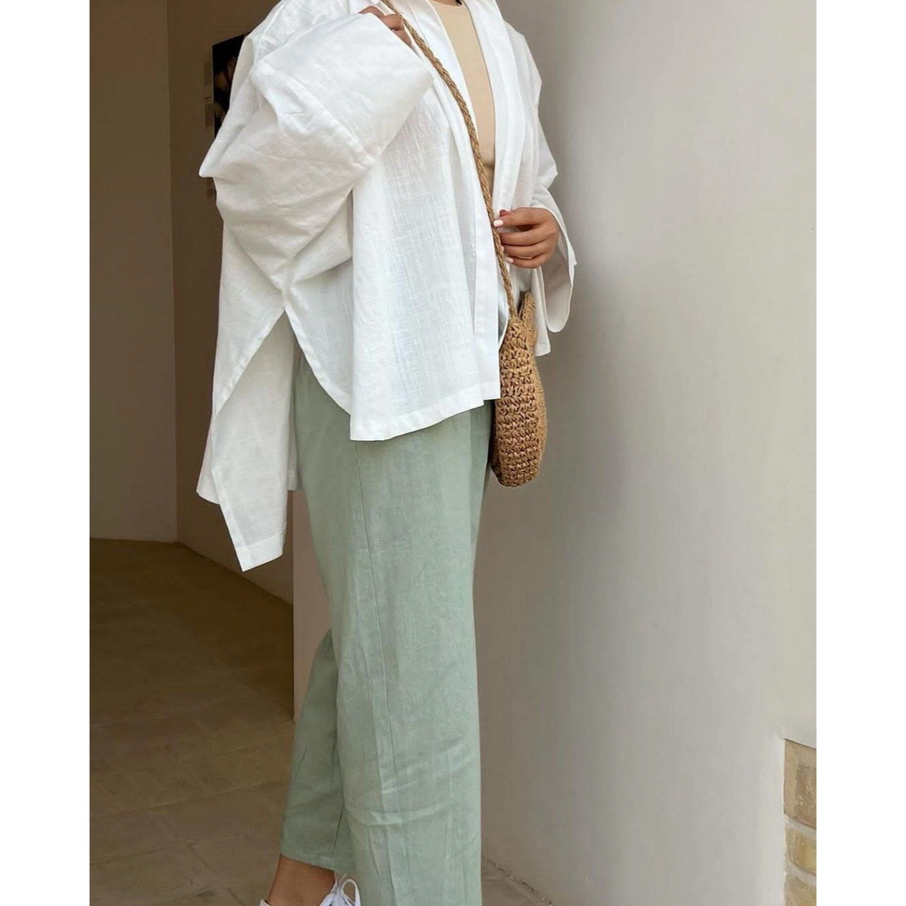 شومیز مانتویی لینن اسلپ زارا فری سایز ۳۸ تا ۴۴ تن شیک