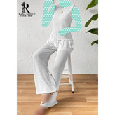 ست تاپ شلوار مراکشی بیسکوییتی پایین ریش فری سایز 38 تا 44 تن شیک