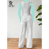 ست تاپ شلوار مراکشی بیسکوییتی پایین ریش فری سایز 38 تا 44 تن شیک