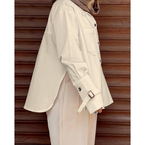 شومیز مانتویی بغل چاک لینن بدون آبرفت فری سایز ۳۸ تا ۴۴ تن شیک