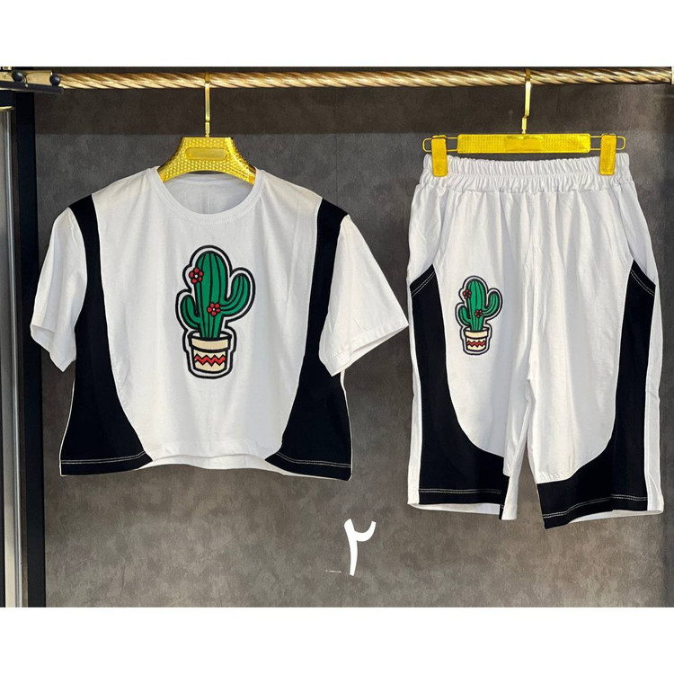 ست کراپ شلوارک کاکتوس نخ پنبه فری سایز ۳۶ تا ۴۴ تن شیک