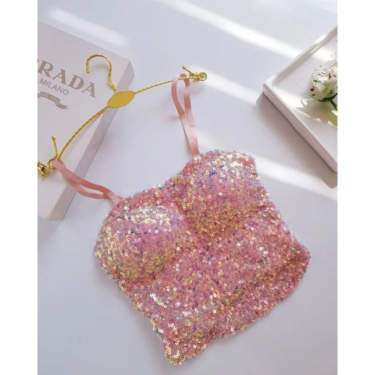 کراپ نیمتنه پولک دوزی آستردار کاپدار بند قابل تنظیم فری سایز 36 تا 42 تن شیک