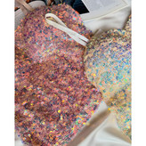 کراپ نیمتنه پولک دوزی آستردار کاپدار بند قابل تنظیم فری سایز 36 تا 42 تن شیک