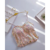 کراپ نیمتنه پولک دوزی آستردار کاپدار بند قابل تنظیم فری سایز 36 تا 42 تن شیک