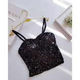 کراپ نیمتنه پولک دوزی آستردار کاپدار بند قابل تنظیم فری سایز 36 تا 42 تن شیک