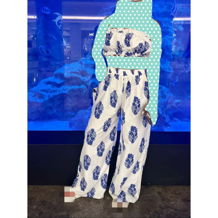 کراپ نیمتنه و شلوار طرحدار گره ای بوگاتی خنک فری سایز ۳۶ تا ۴۲ تن شیک