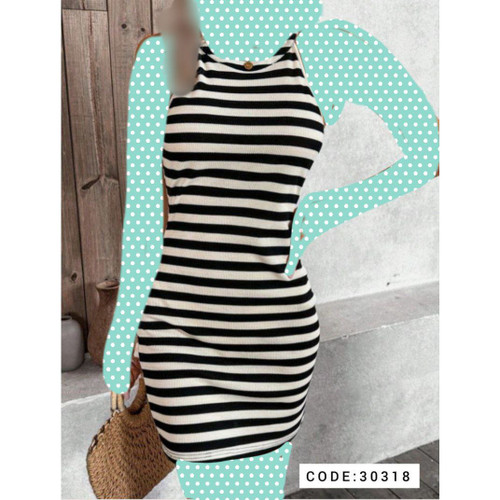 تونیک پیراهن حلقه ای کبریتی راه راه فری سایز ۳۶ تا ۴۲ تن شیک