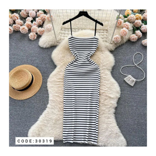 پیراهن ماکسی بندی کبریتی راه راه نواردوزی فری سایز ۳۶ تا ۴۲ تن شیک