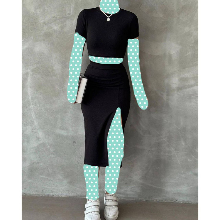 کد1453 ست کراپ نیمتنه دامن بلند چاکدار فانریپ کبریتی ۳۶ تا ۴۴ تن شیک