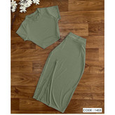 کد1453 ست کراپ نیمتنه دامن بلند چاکدار فانریپ کبریتی ۳۶ تا ۴۴ تن شیک