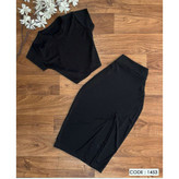 کد1453 ست کراپ نیمتنه دامن بلند چاکدار فانریپ کبریتی ۳۶ تا ۴۴ تن شیک