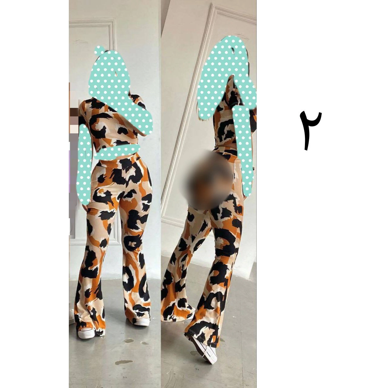 کد 9137 کراپ نیمتنه شلوار بوتکات چاپی فلامنت عالی فری سایز ۳۶ تا ۴۲ تن شیک