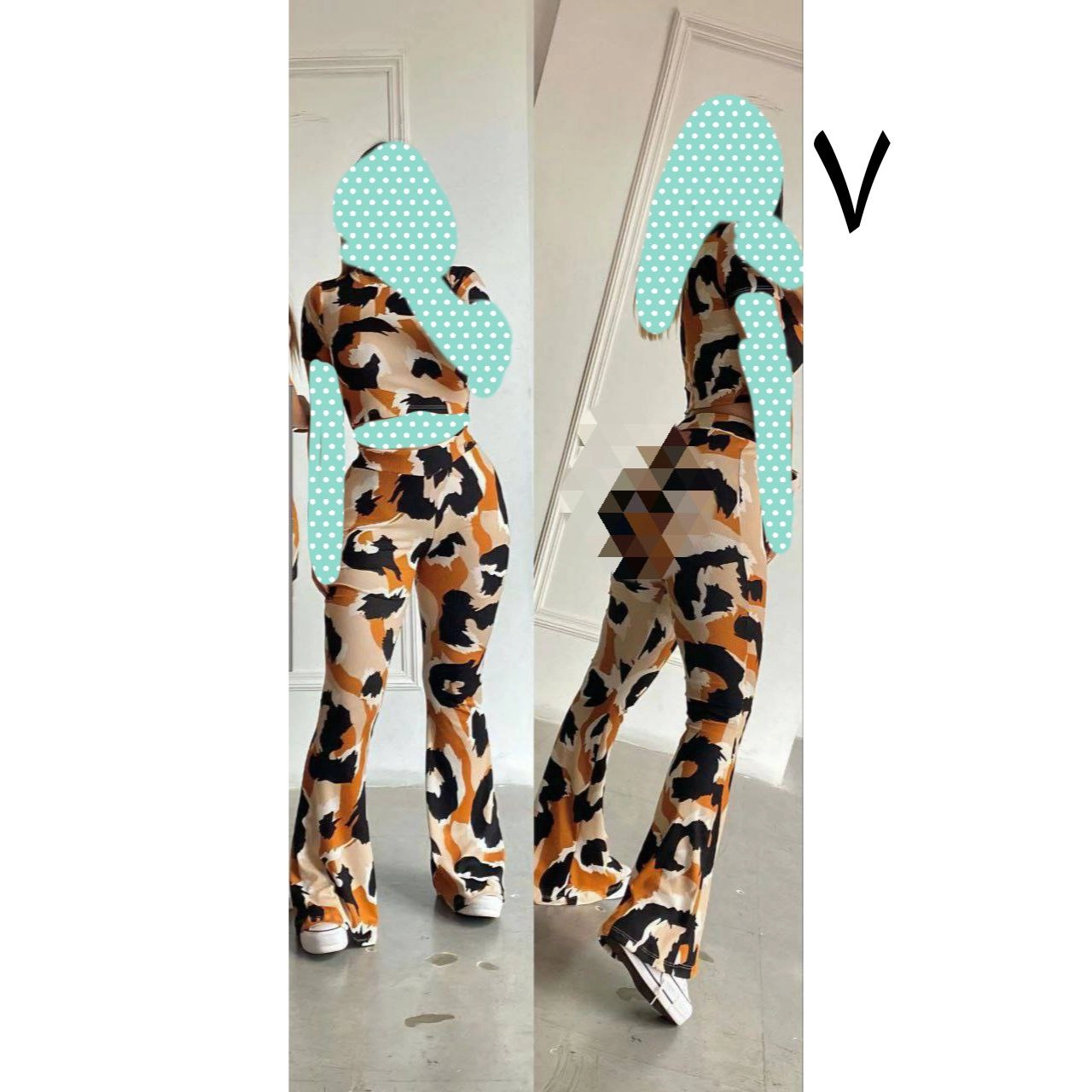 کد 9137 کراپ نیمتنه شلوار بوتکات چاپی فلامنت عالی فری سایز ۳۶ تا ۴۲ تن شیک