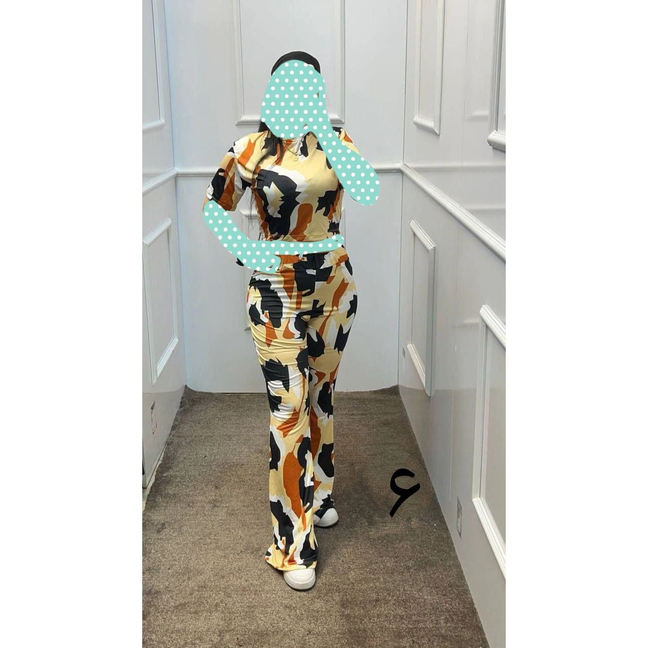 کد 9137 کراپ نیمتنه شلوار بوتکات چاپی فلامنت عالی فری سایز ۳۶ تا ۴۲ تن شیک