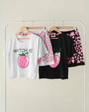 ست تیشرت شلوارک توت فرنگی پنبه درجه یک چاپی فری سایز ۳۶ تا ۵۵ تن شیک