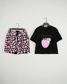 ست تیشرت شلوارک توت فرنگی پنبه درجه یک چاپی فری سایز ۳۶ تا ۵۵ تن شیک