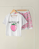 ست تیشرت شلوارک توت فرنگی پنبه درجه یک چاپی فری سایز ۳۶ تا ۵۵ تن شیک