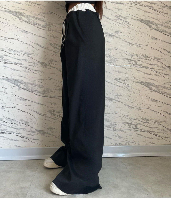 شلوار بگ دمپا گشاد دو رنگ با کمرِ سفید کشی پنبه گلکسی فری سایز ۳۶ تا ۴۴ تن شیک