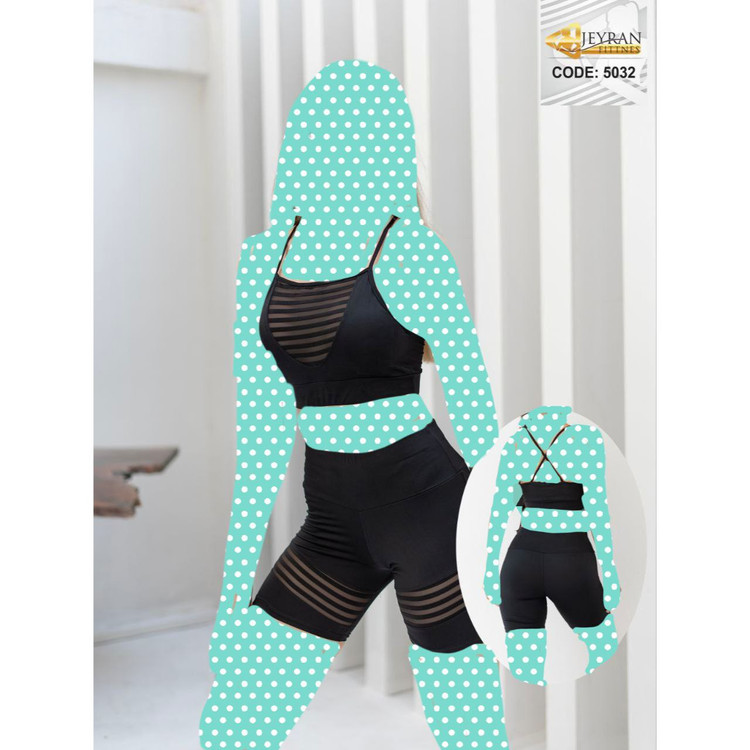 5032 ست نیمتنه کراپ تاپ و شورتک تور راه راه کاپدار جنس پنبه فری سایز ۳۸ تا ۴۲ تن شیک