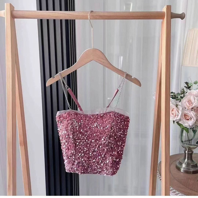 تاپ کراپ نیمتنه پولک دوزی آستردار بند سوتینی فری سایز ۳۶ تا ۴۲ تن شیک