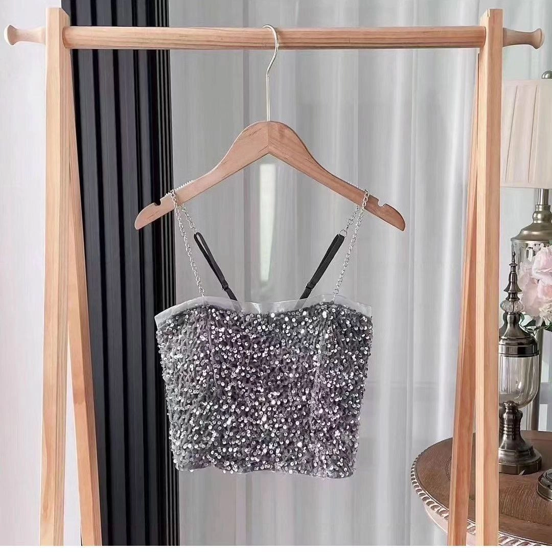 تاپ کراپ نیمتنه پولک دوزی آستردار بند سوتینی فری سایز ۳۶ تا ۴۲ تن شیک