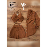 60503 ست ۳ تکه شومیز و شورتک و کراپ نیمتنه لینن شانتون (سایز طبق توضیحات) تن شیک