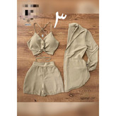 60503 ست ۳ تکه شومیز و شورتک و کراپ نیمتنه لینن شانتون (سایز طبق توضیحات) تن شیک