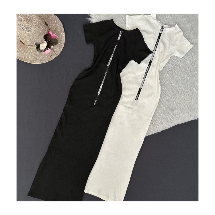 1429 پیراهن ماکسی زیپدار آستین کوتاه فری سایز 36 تا 44 تن شیک