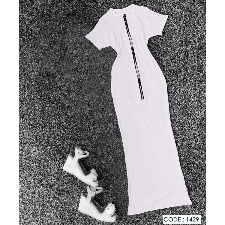 1429 پیراهن ماکسی زیپدار آستین کوتاه فری سایز 36 تا 44 تن شیک