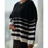 02101 ست پولیور تونیک بلوز و شلوار راه راه بافت بافتنی لطیف فری سایز ۳۶ تا ۴۴ تن شیک