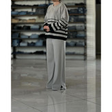 02101 ست پولیور تونیک بلوز و شلوار راه راه بافت بافتنی لطیف فری سایز ۳۶ تا ۴۴ تن شیک