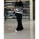 02101 ست پولیور تونیک بلوز و شلوار راه راه بافت بافتنی لطیف فری سایز ۳۶ تا ۴۴ تن شیک