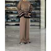 02101 ست پولیور تونیک بلوز و شلوار راه راه بافت بافتنی لطیف فری سایز ۳۶ تا ۴۴ تن شیک