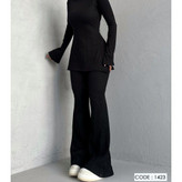 1423 ست بلوز تیشرت و شلوار یقه اسکی فانریپ کبریتی فری سایز ۳۸ تا ۴۲ تن شیک