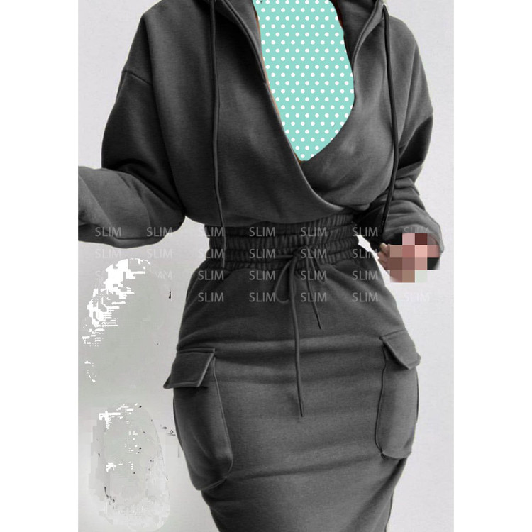 50909 ست کراپ و نیمتنه هودی و دامن کارگو دورس داخل کرکی تن شیک