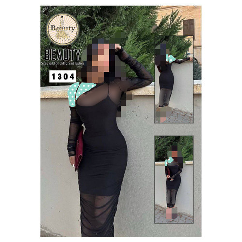 1304 پیراهن ماکسی مجلسی دو تکه کرپ غواصی و تور فری سایز ۳۸ تا ۴۲ تن شیک