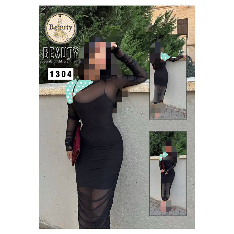 1304 پیراهن ماکسی مجلسی دو تکه کرپ غواصی و تور فری سایز ۳۸ تا ۴۲ تن شیک