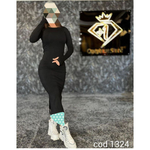 1324 پیراهن ماکسی بلند فینگردار دوطرف چاکدار فانریپ پنبه کبریتی فری سایز ۳۶ تا ۴۲ تن شیک