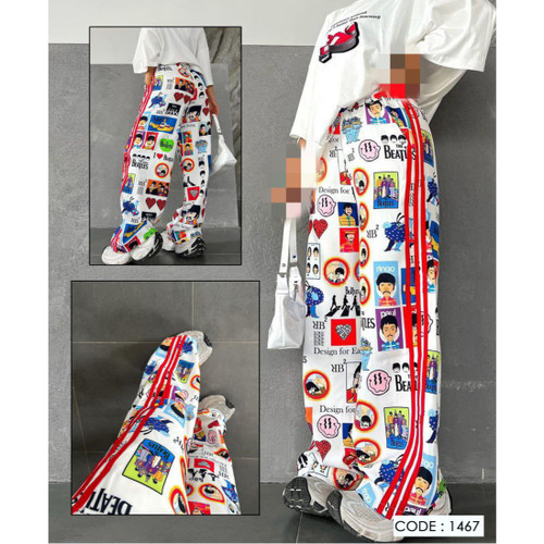 1467 شلوار بگ دمپا گشاد استیکری بوگاتی چاپی فری سایز ۳۶ تا ۴۴ تن شیک