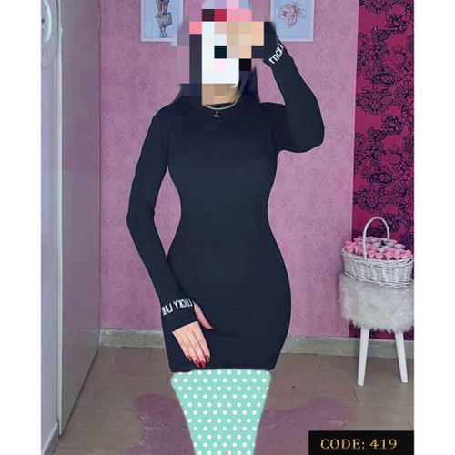 419 تونیک پیراهن مشکی آستین لوکی لیبل فینگردار شصتی فانریپ کبریتی قد ۹۰ فری سایز ۳۶ تا ۴۲ تن شیک